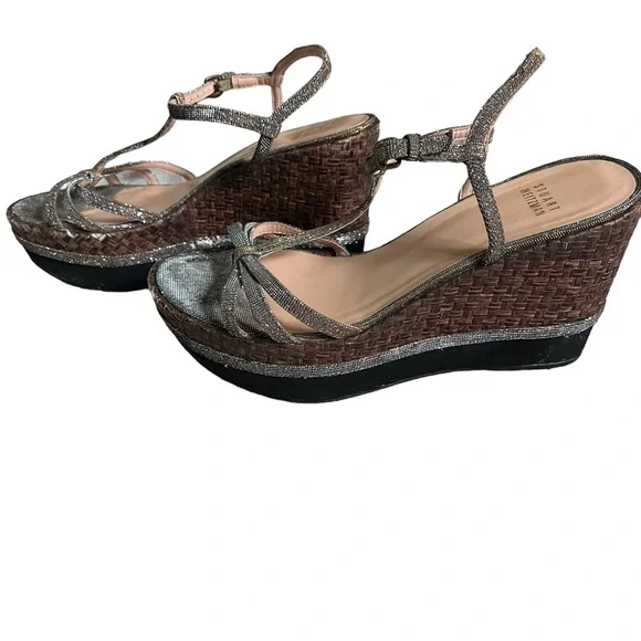 Glam Stuart Weitzman Velocity Pyrite Nocturn Wedge Heels Strappy Platform Sandal - Picture 5 of 11